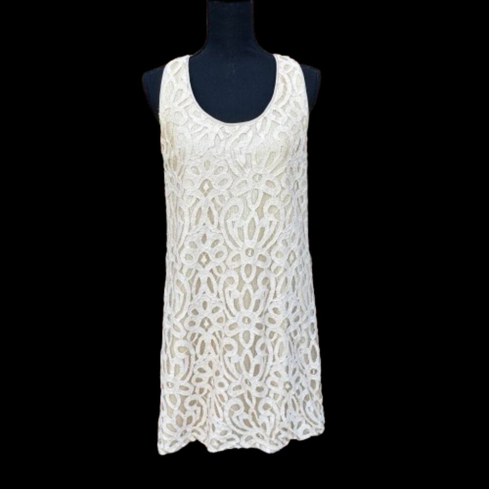 Ali Ro Lace Party Dress Sz 4 Champagne Beige Racerback Lined Sequin Detail